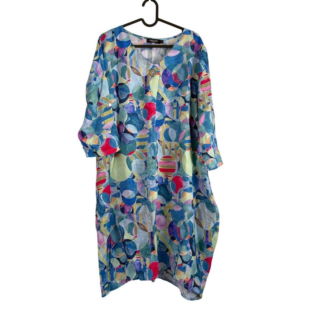 Creation L Colorful Circle Arsty Whimsical Midi Dress Womens Size Large